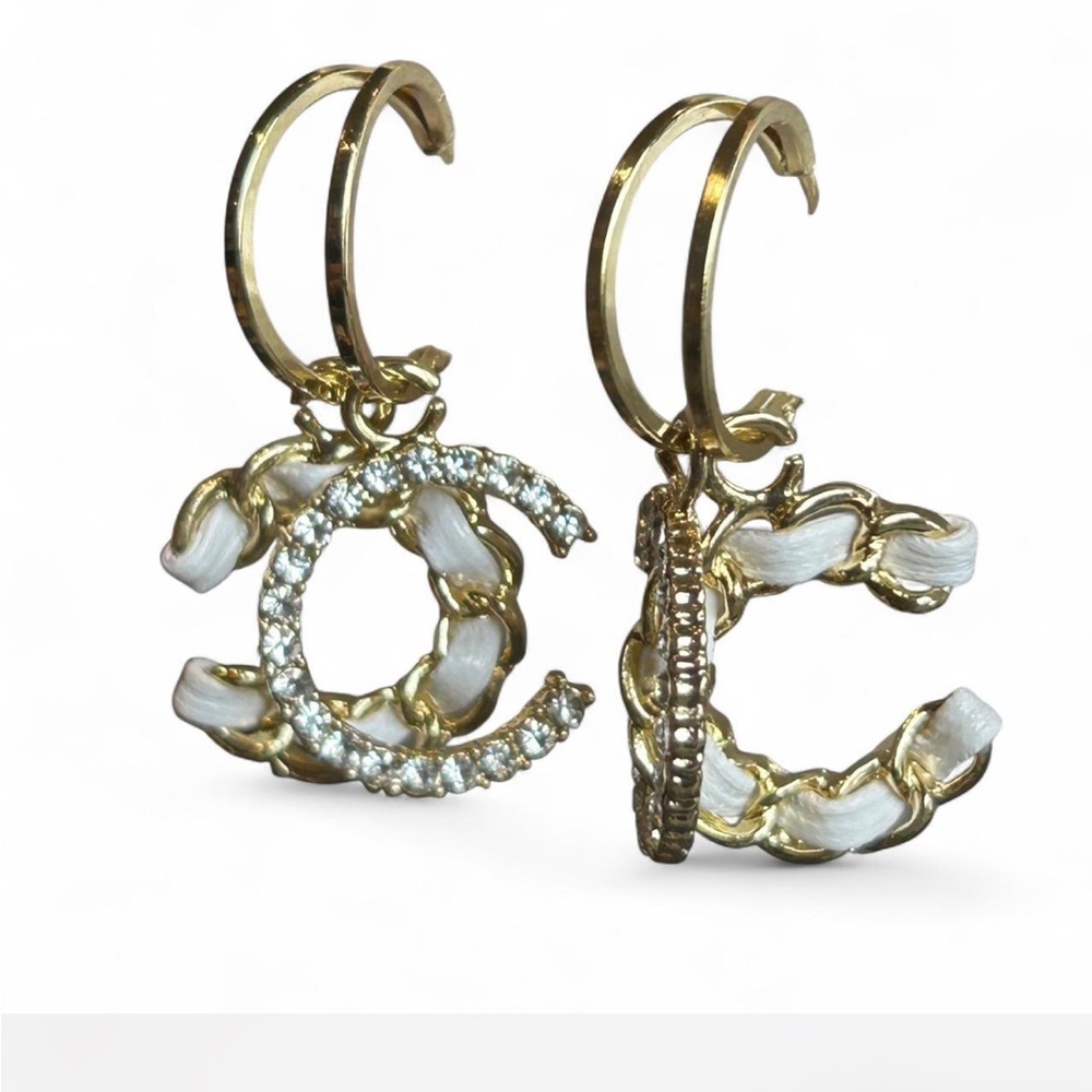 Gold and white  & Gold Fashion Jewelry CC earrings #Cc #LuxuryJeweller